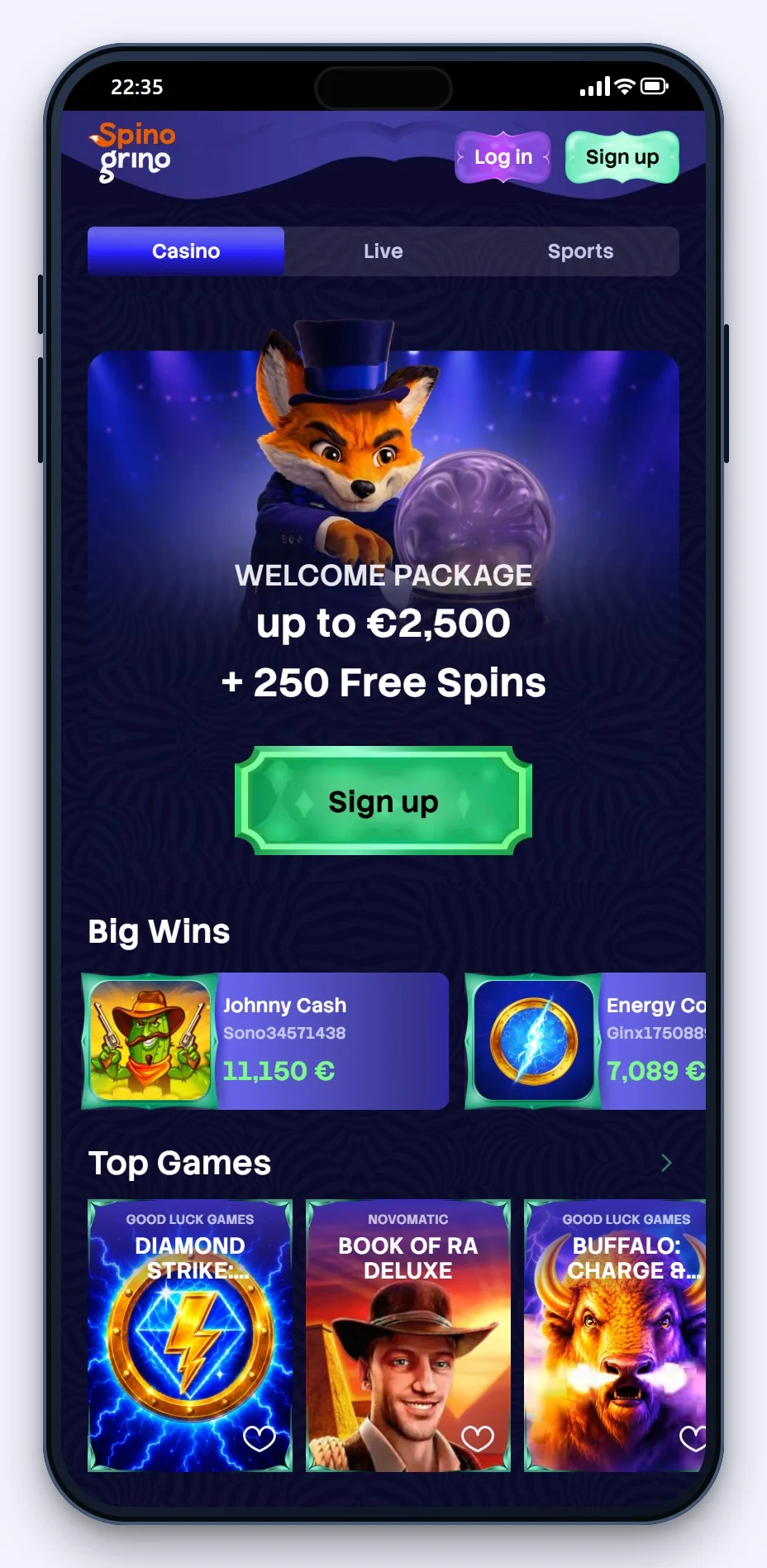 online casino mit google pay bezahlen: Spinogrino mobile Lobby