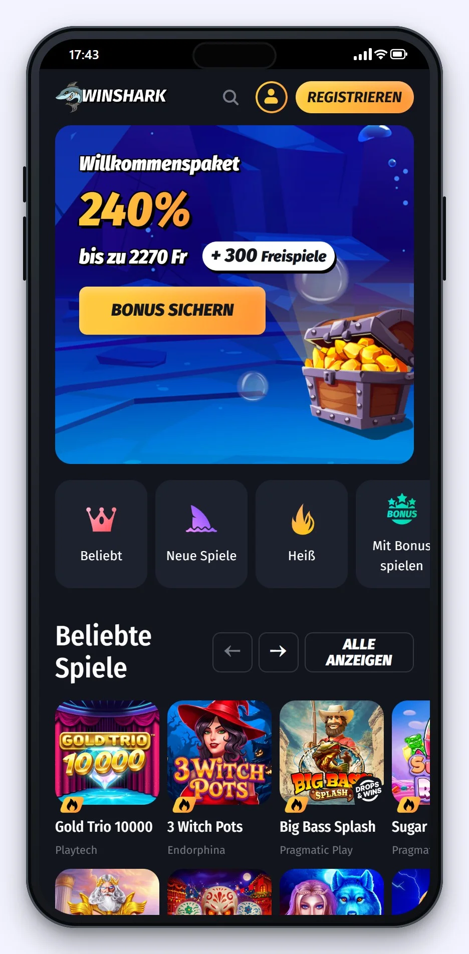 online casino mit google pay einzahlen: WinShark mobile Lobby