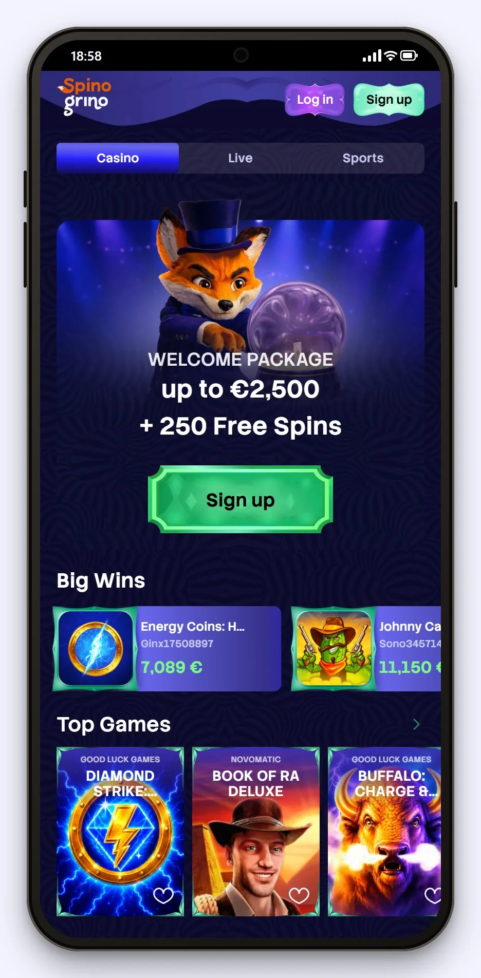 online casino google pay: Spinogrino lobby v mobilu