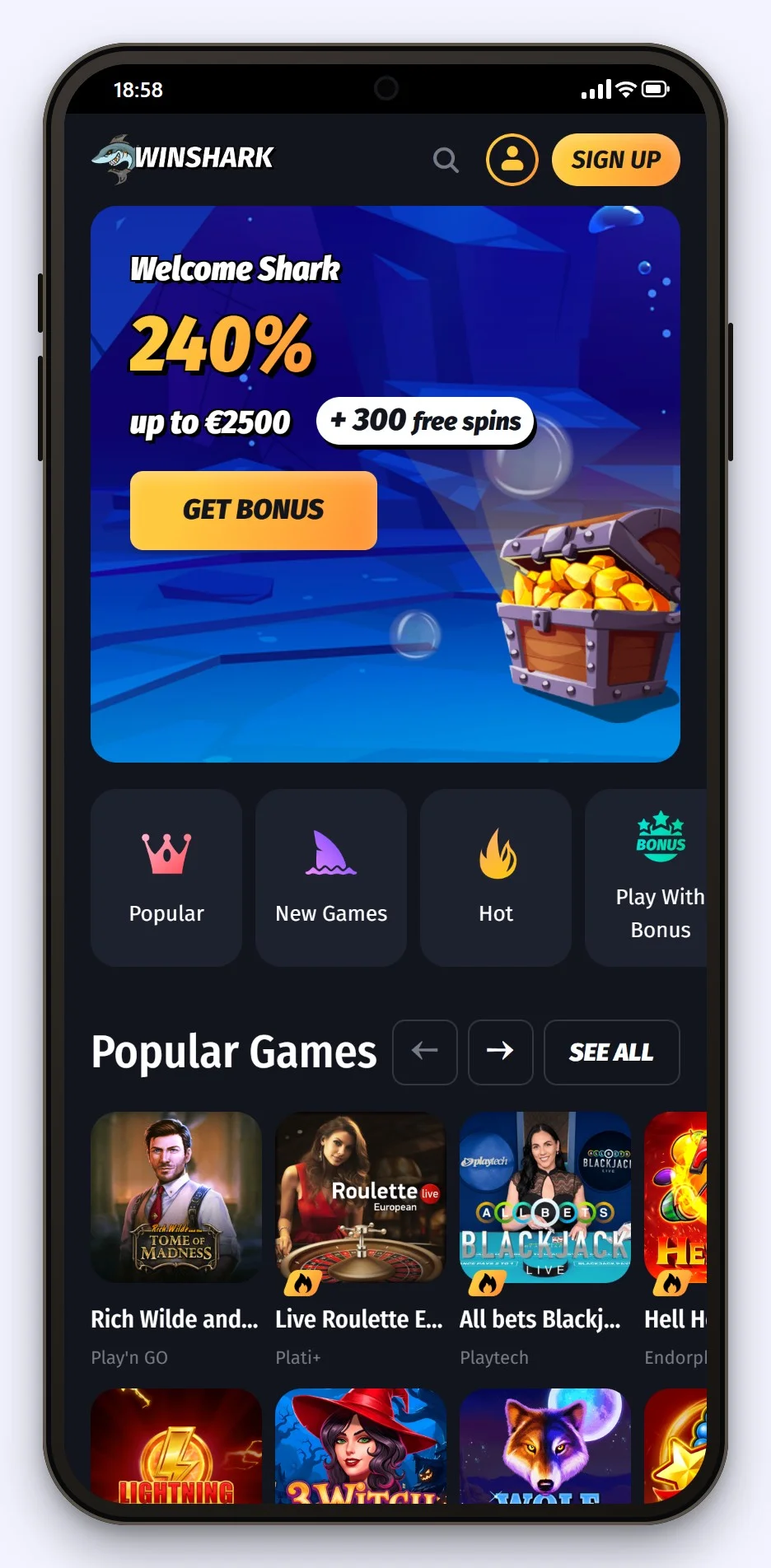 google pay casino: WinShark lobby v mobilu