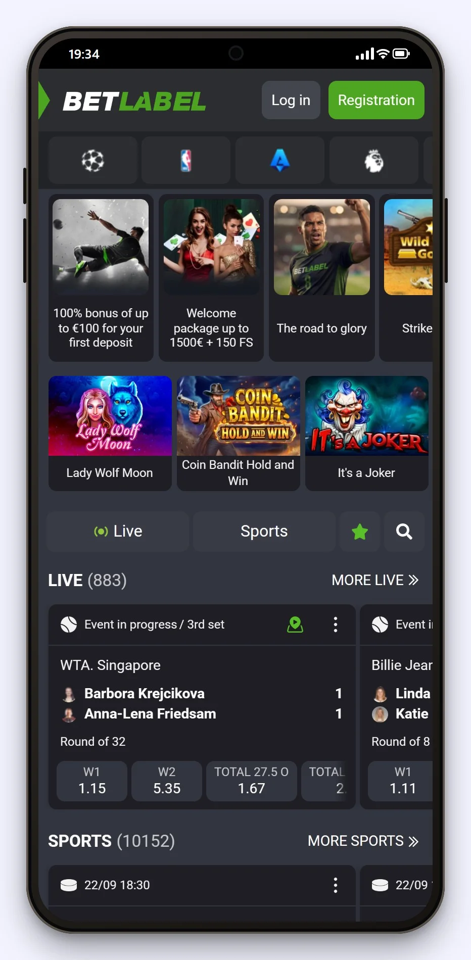 best google pay casinos: BetLabel lobby on a phone