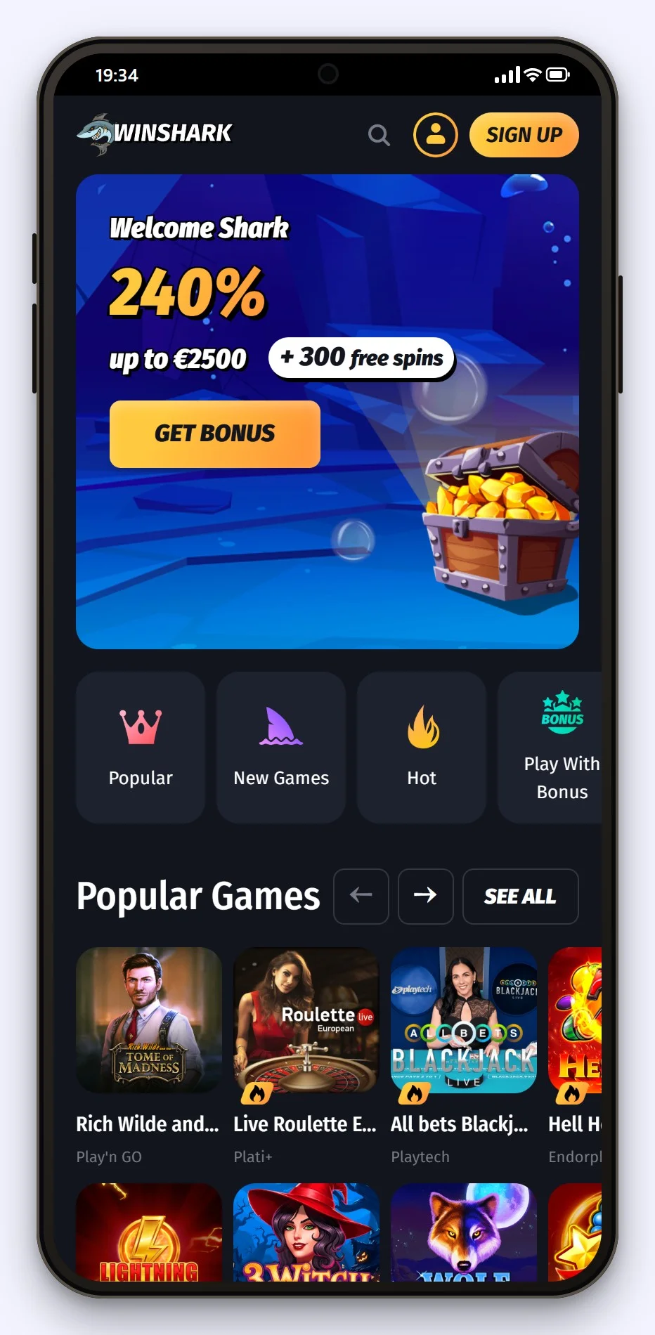 online casino deposit with google pay: WinShark mobile site lobby