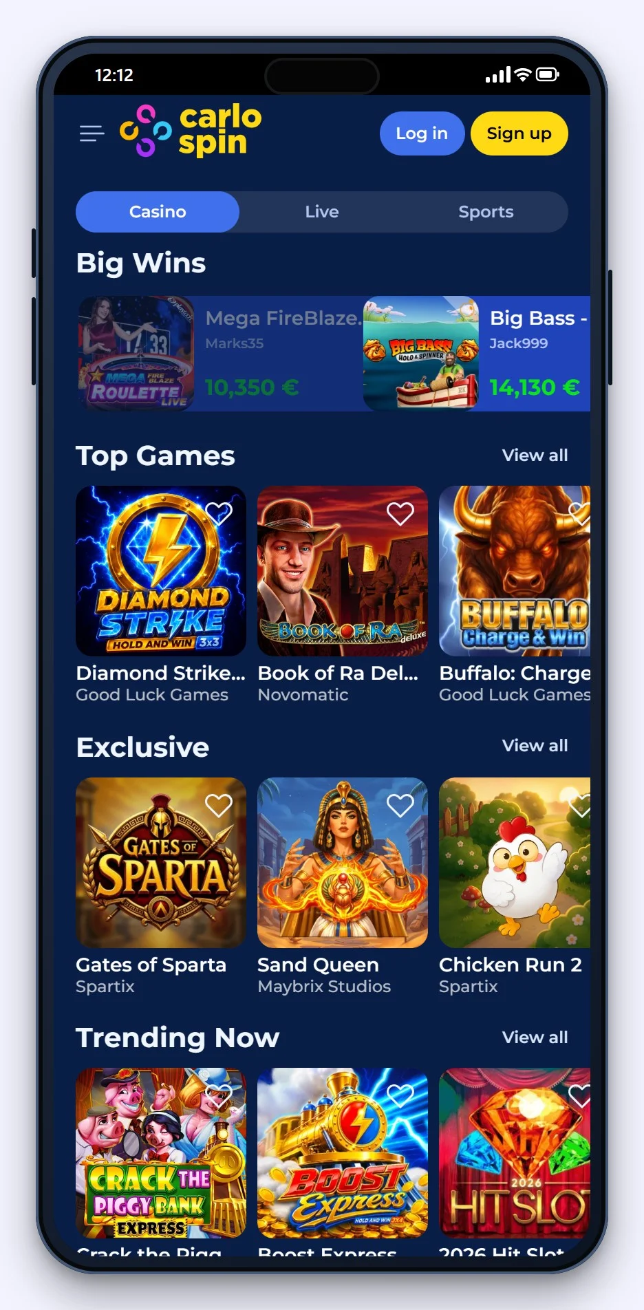 google pay casino: CarloSpin mobiele lobby