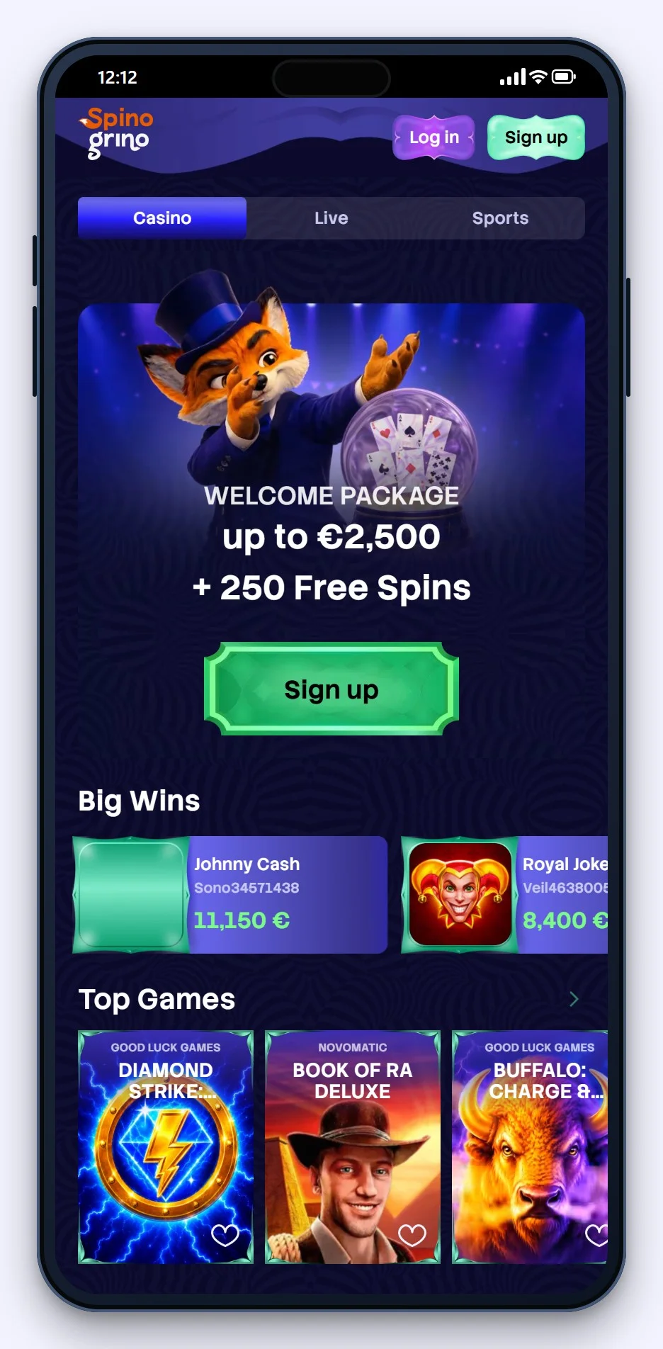 casino google pay: Spinogrino lobby op de telefoon