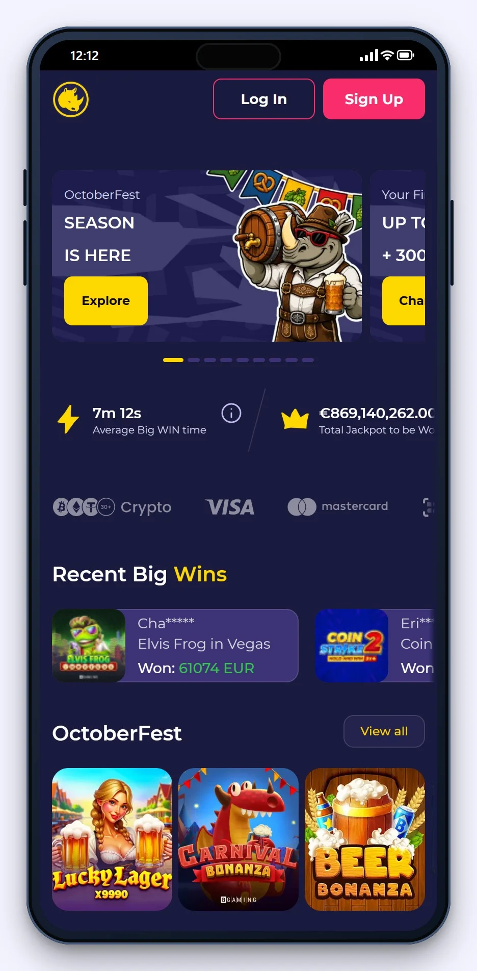 google pay online casino: Spinorhino lobby op de telefoon
