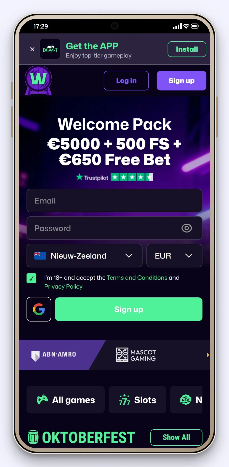 google pay casino nz: WinBeast mobile lobby