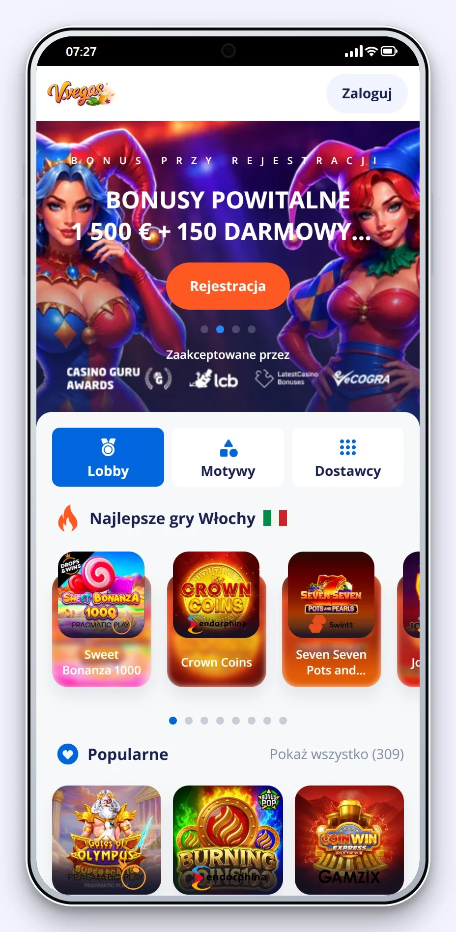 kasyno online google pay: Vulkan Vegas mobilne lobby