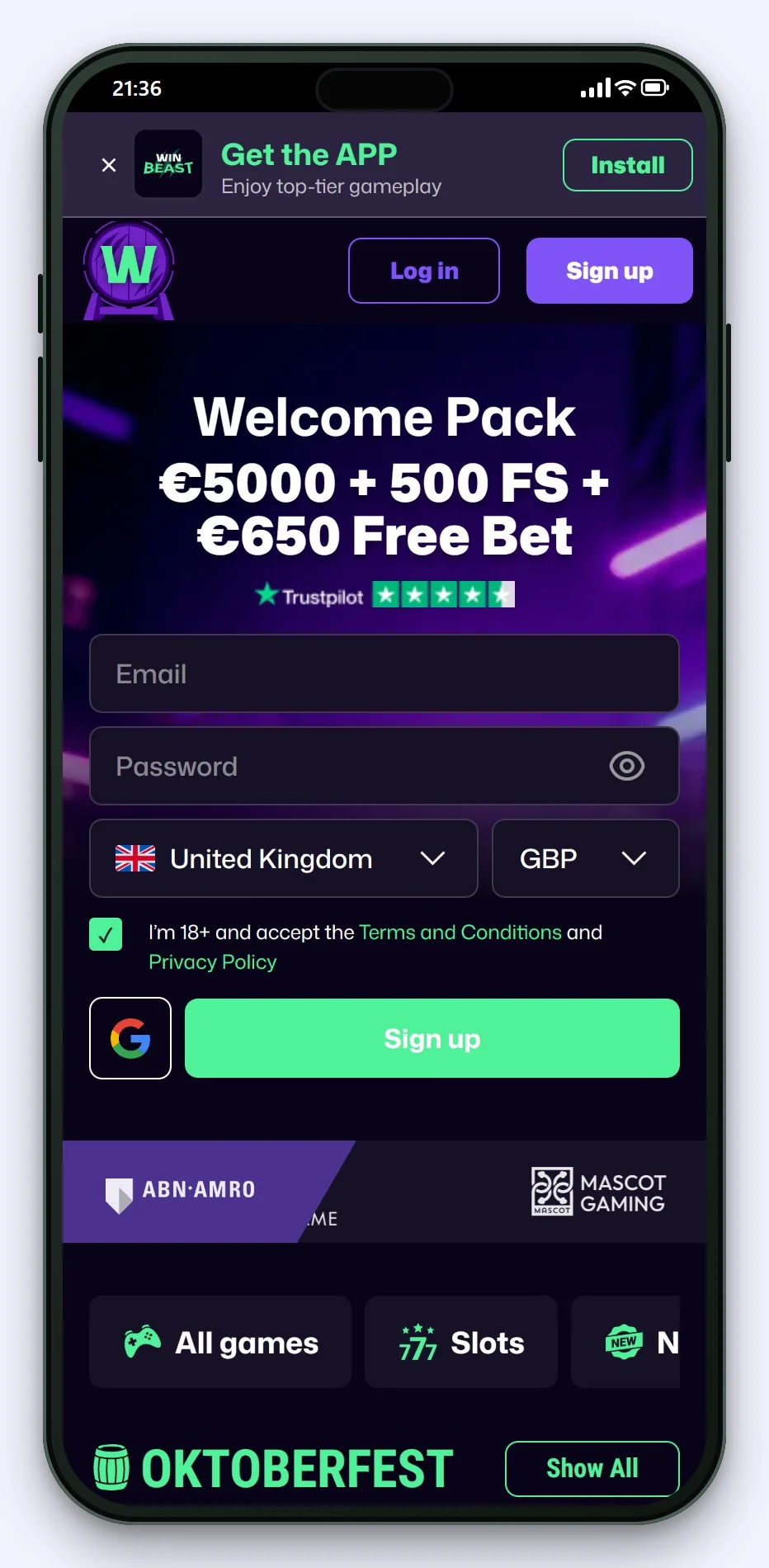 google pay casinos: WinBeast mobile lobby